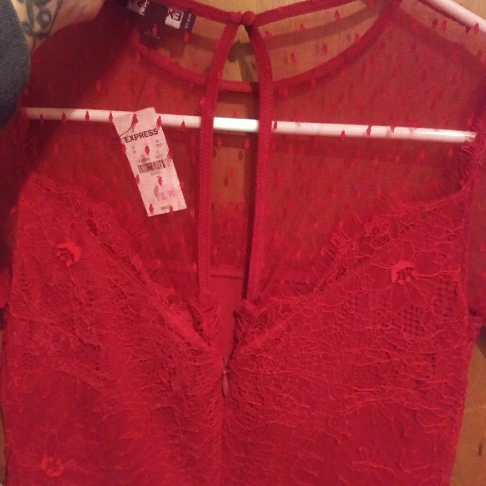 Express Red Lace Mini Dress - Picture 4 of 4